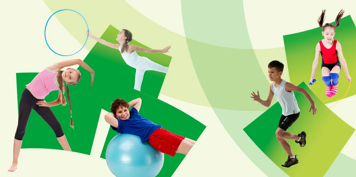 Collage mit Sport treibenden Kindern
