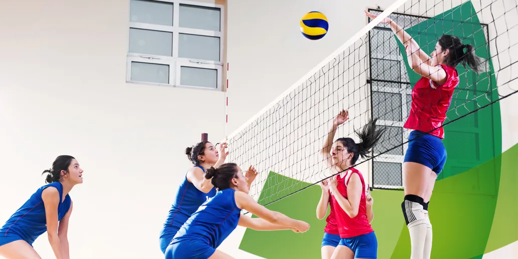 Frauen beim Volleyball spielen, Collage mit Keyvisual